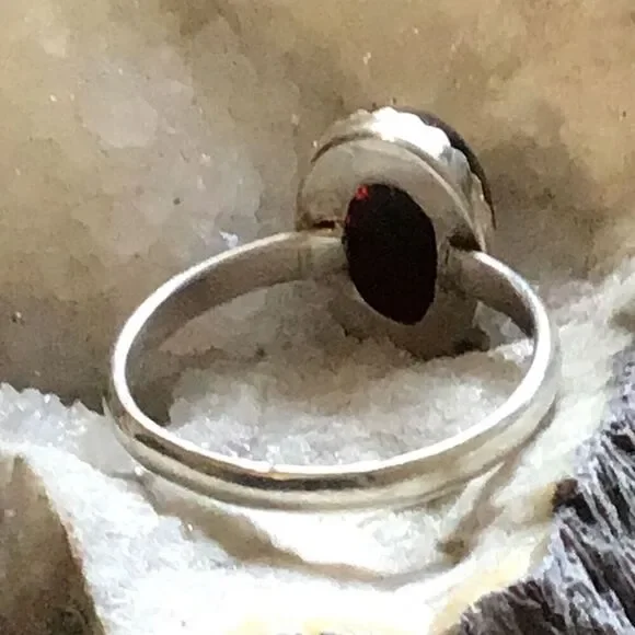 Ring, Garnet and Sterling Silver Ring, size 9, NEW, Handmade, Artisan